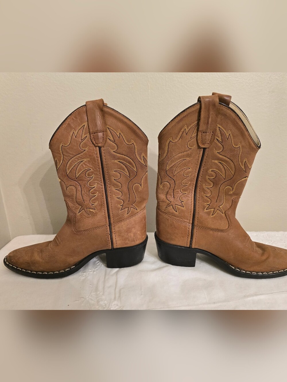 Old West Tan Suede Girl's Western Boots Size 1.0D - Picture 4 of 9